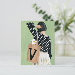 Cute Woman in Black and White Polka Dots Postcard