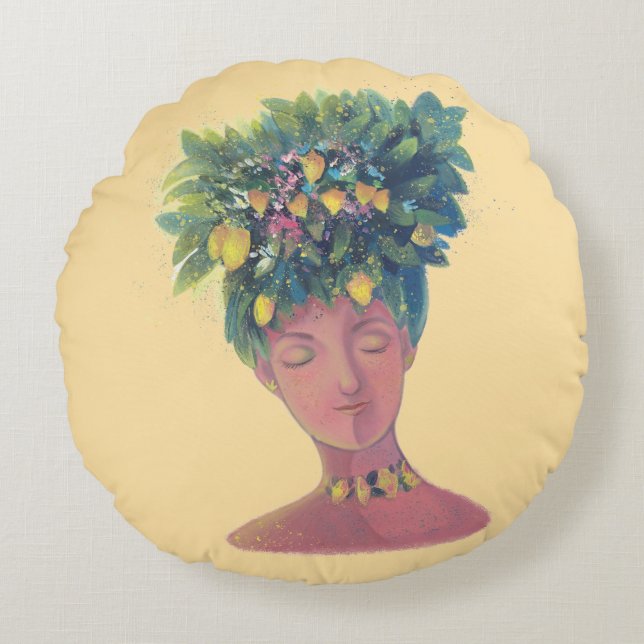 cute woman portrait  round cushion (Front)
