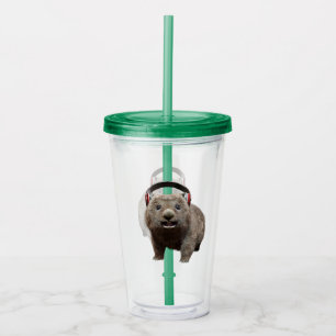 Cute Wombat with Headphones Music Lover Art Acrylic Tumbler