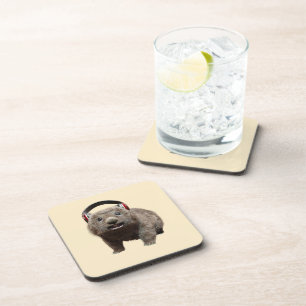Cute Wombat with Headphones Music Lover Art Coaster