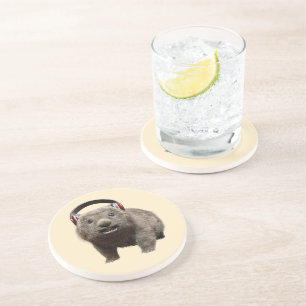 Cute Wombat with Headphones Music Lover Art Coaster