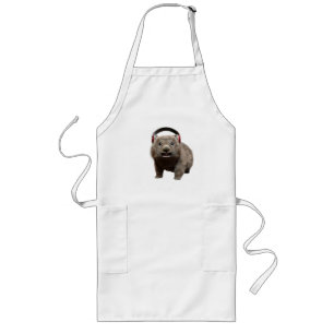 Cute Wombat with Headphones Music Lover Art Long Apron