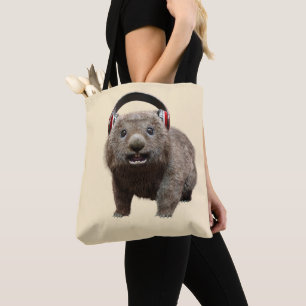 Cute Wombat with Headphones Music Lover Art Tote Bag