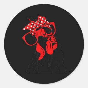 Cute Women Girl Chicken With Bandana Headband And  Classic Round Sticker