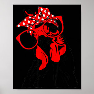 Cute Women Girl Chicken With Bandana Headband And Poster