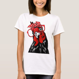 cute Women Girl Chicken With Bandanna Headband and T-Shirt