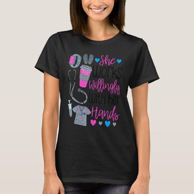 Cute women RN symbol nursing job work nurse Christ T-Shirt (Front)