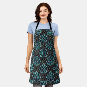  Cute Women's Fancy Black White Teal Dot Art Apron