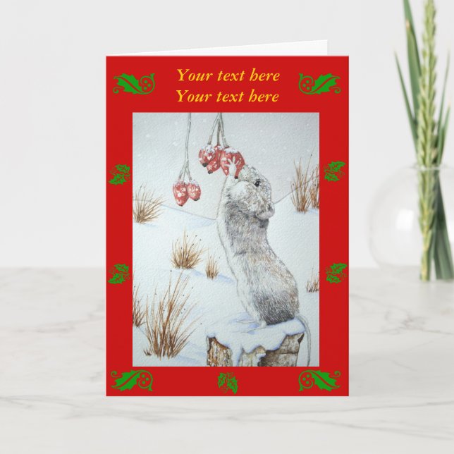 cute wood mouse snow scene wildlife christmas holiday card (Front)