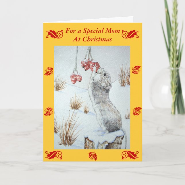 cute wood mouse wildlife with mum verse christmas holiday card (Front)
