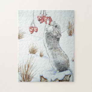 cute wood mouse winter snow scene wildlife jigsaw puzzle