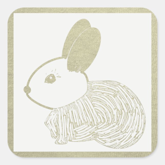 Cute Woodcut Bunny Square Sticker (Front)