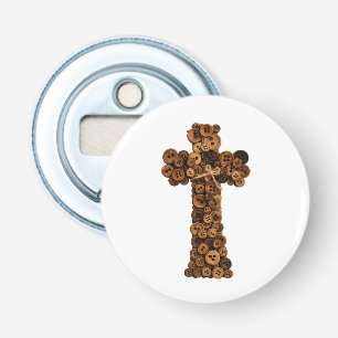 cute Wooden Button Cross christian Bottle Opener