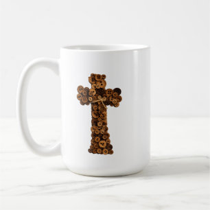 cute Wooden Button Cross Christian Coffee Mug