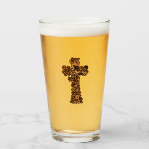 cute Wooden Button Cross Christian Glass tumbler
