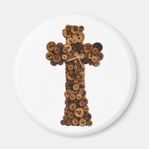 cute Wooden Button Cross christian Magnet
