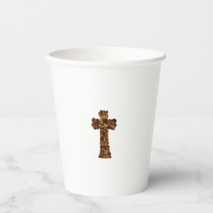 cute Wooden Button Cross Christian Paper Cups