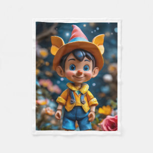 Cute Wooden Puppet Boy with Hat Fleece Blanket