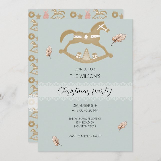 Cute Wooden Rocking Horse Invitation (Front/Back)