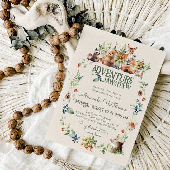Cute Woodland Animal Adventure Neutral Baby Shower Invitation (Creator Uploaded)