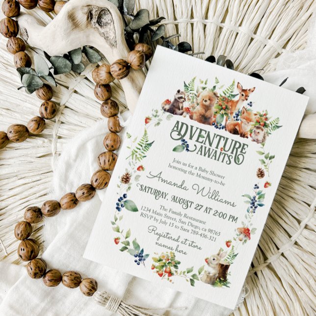 Cute Woodland Animal Adventure Neutral Baby Shower Invitation (Creator Uploaded)