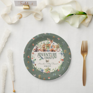 Cute Woodland Animal Adventure Neutral Baby Shower Paper Plate