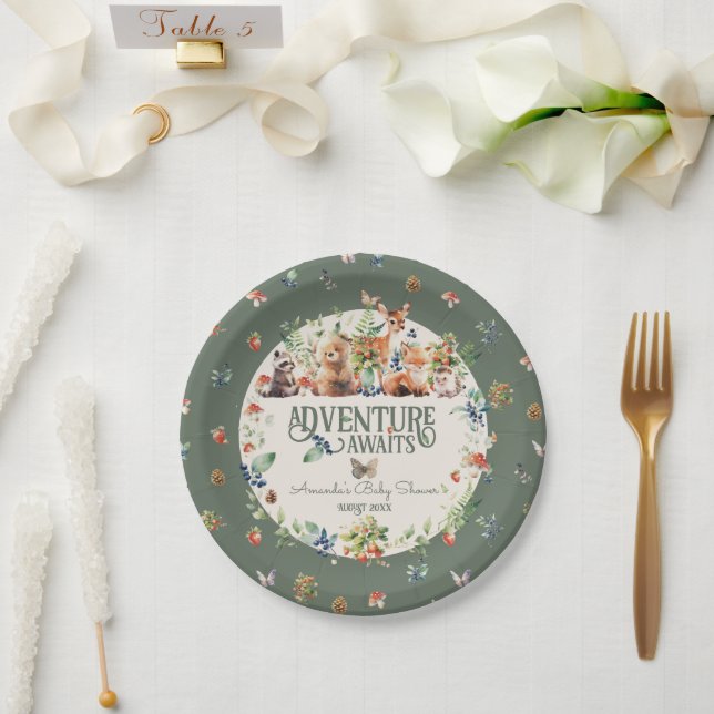 Cute Woodland Animal Adventure Neutral Baby Shower Paper Plate (Wedding)