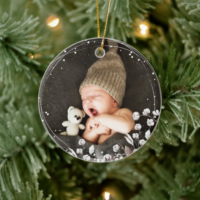 Cute woodland animal Baby 1st Christmas Photo Ceramic Ornament (Tree)