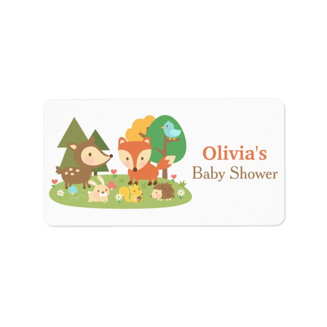 Cute Woodland Animal Baby Shower Party Labels (Front)