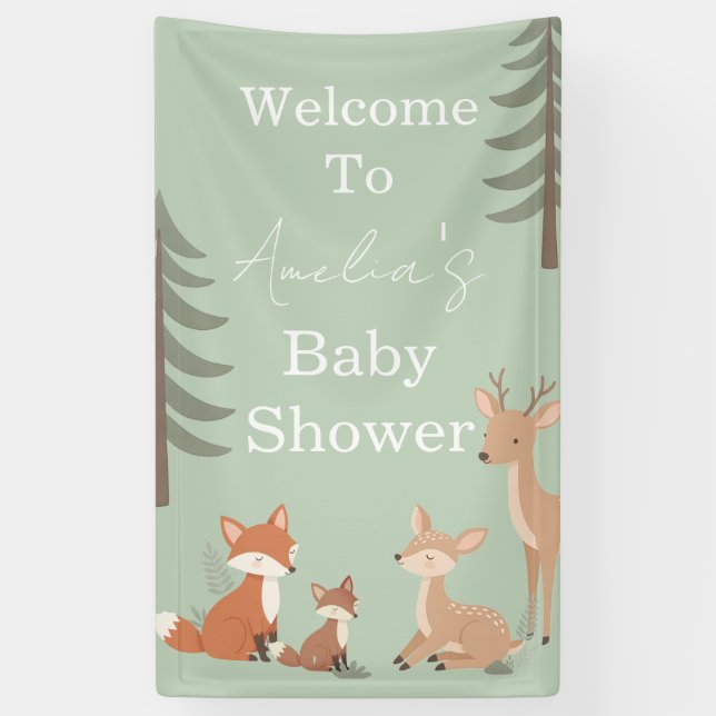 Cute Woodland Animal Baby Shower Welcome Sign (Vertical)