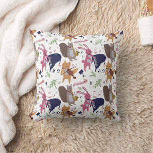 Cute Woodland Animal Band Musical Instruments Cushion