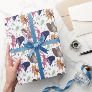 Cute Woodland Animal Band Musical Instruments Wrapping Paper