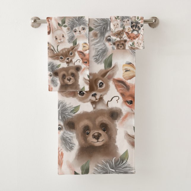 Cute Woodland Animal  Bath Towel Set (Insitu)