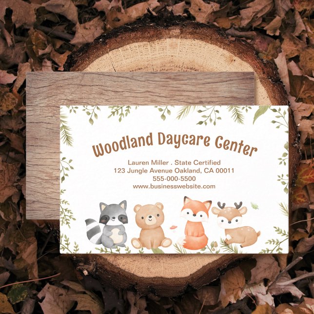 Cute Woodland Animal Child Daycare Service Business Card (Creator Uploaded)