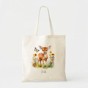 Cute Woodland Animal Deer and Butterflies Tote Bag
