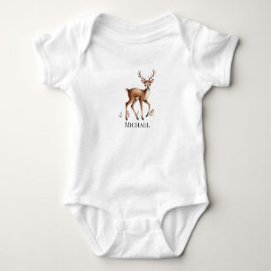 Cute Woodland Animal Deer Water Personalised name Baby Bodysuit