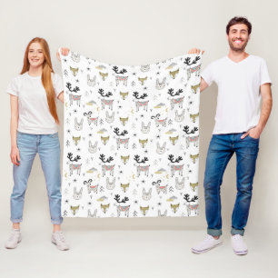 Cute Woodland Animal Doodle Pattern Fleece Blanket