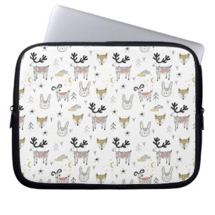 Cute Woodland Animal Doodle Pattern Laptop Sleeve