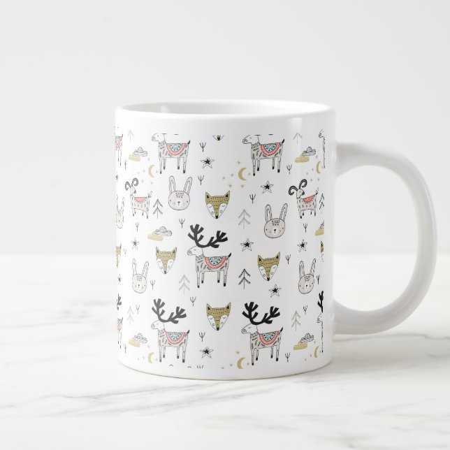 Cute Woodland Animal Doodle Pattern Large Coffee Mug (Right)