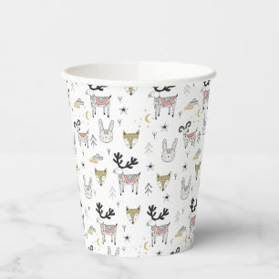 Cute Woodland Animal Doodle Pattern Paper Cups