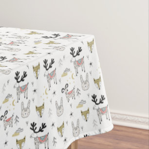 Cute Woodland Animal Doodle Pattern Tablecloth