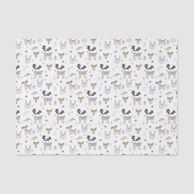 Cute Woodland Animal Doodle Pattern Tissue Paper (Front)