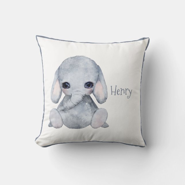 Cute Woodland Animal Elephant Name Nursery Cushion (Front)