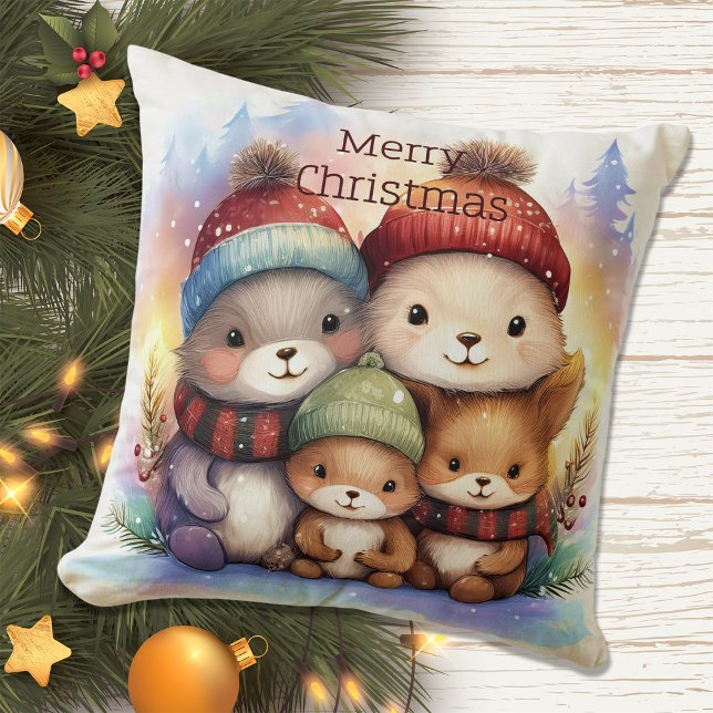 Cute Woodland Animal Family Holiday Cushion (Creator Uploaded)