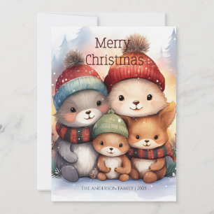 Cute Woodland Animal Family Merry Christmas Card