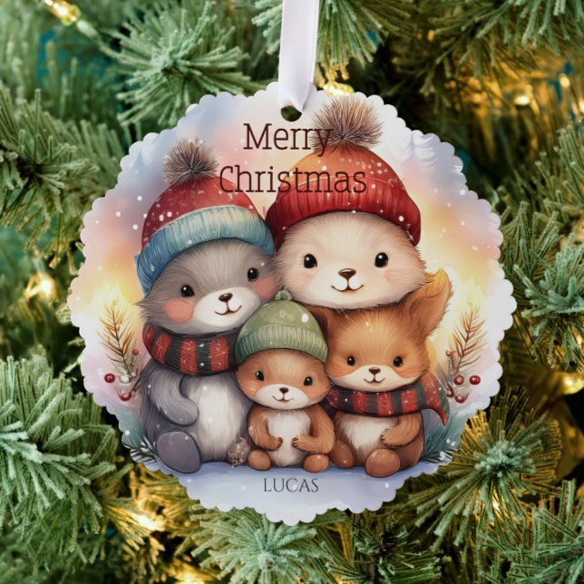 Cute Woodland Animal Family Merry Christmas Paper Tree Decoration Card (Insitu (Tree))