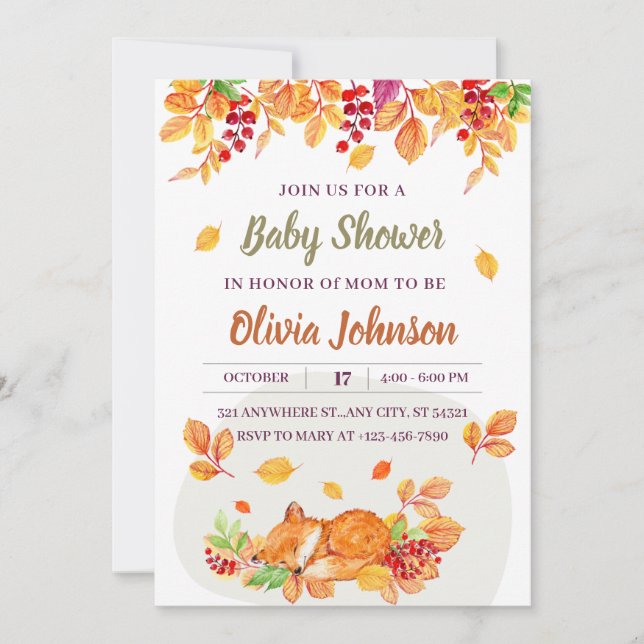 Cute Woodland Animal fox Baby Shower Invitation (Front)