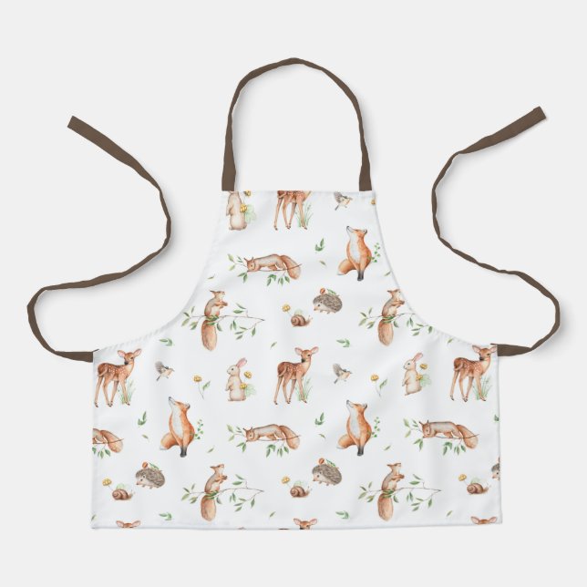 Cute Woodland Animal Friends Pattern Apron (Front)