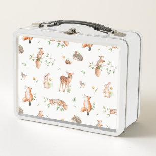 Cute Woodland Animal Friends Pattern Metal Lunch Box