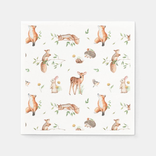 Cute Woodland Animal Friends Pattern Napkin (Front)